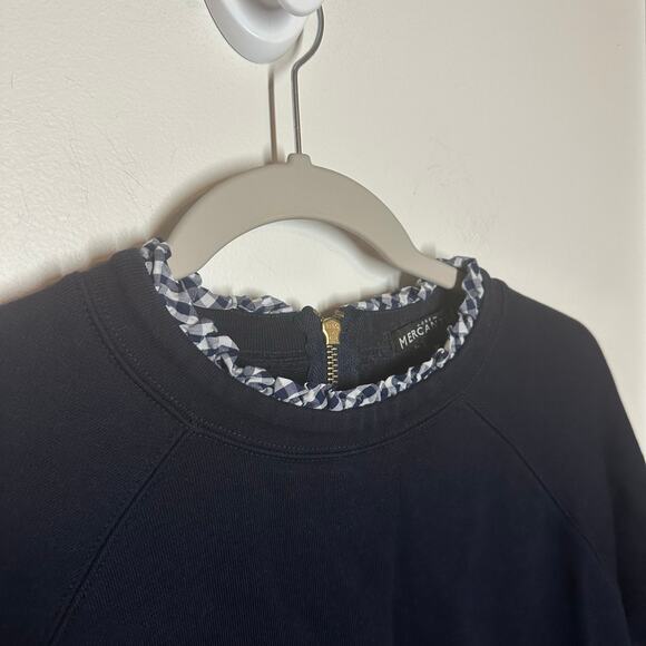 J. Crew Women's Navy Blue Plaid Trim Long Sleeve Knit Top Size Medium - Picture 3 of 7